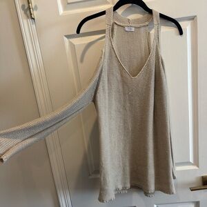 Long Lined Open Shoulder Tan Sweater